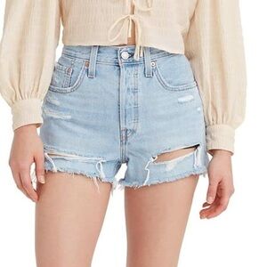 Levi's Distressed Light Blue Jean Shorts 501s